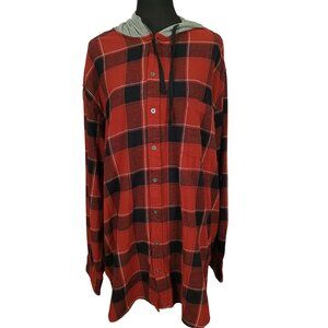 The Foundry Young Mens Red & Black Plaid Hoodie Flannel Shirt 3XLT